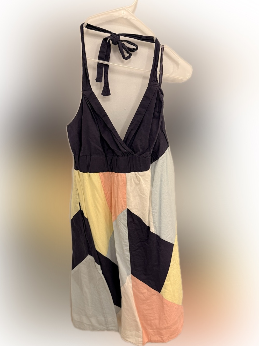 Colorblock V-Neck Sleeveless Midi Dress - Black & Pastel